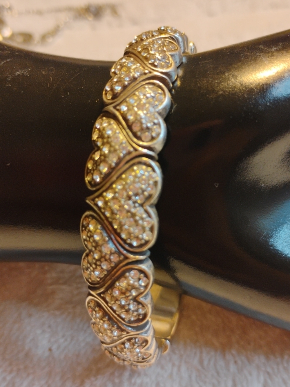 Brighton Silver Tone Heart Rhinestone Bangle Bracelet